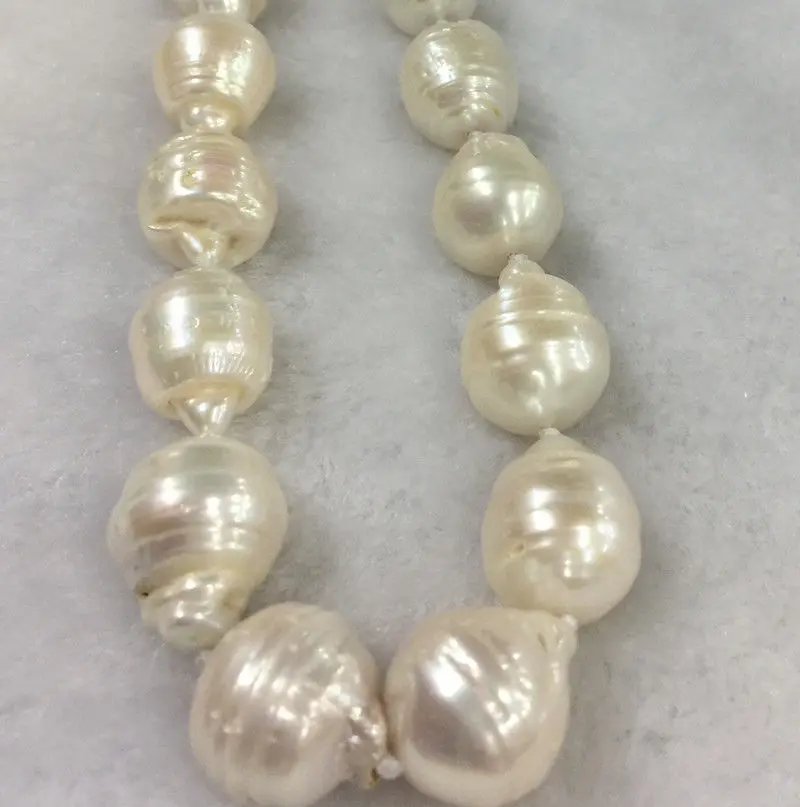 ОГРОМНЫЙ 12-15 мм белый южный барокко жемчужное ожерелье 1" AAA