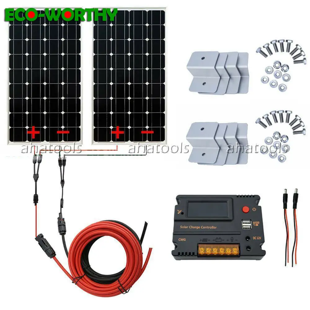 

ECOWORTHY 320W solar energy system: 2pcs 160W mono solar panel& 20A LCD controller& 5m black red cables Z charge FOR 12V battery