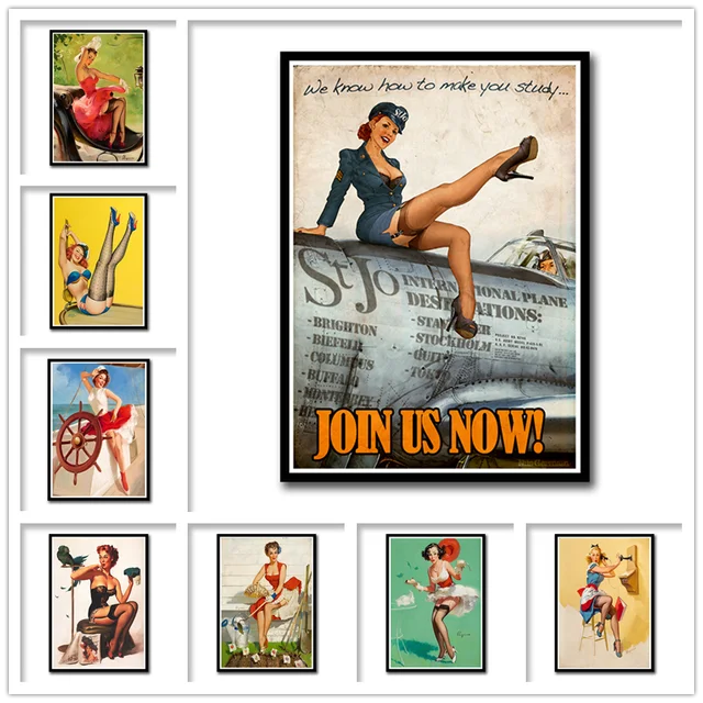 Special Price PINUP GIRLS World War II White cardboard Poster Bar Cafe Living Room Dining room Wall Decorative Paintings Special Price PINUP GIRLS World War II White cardboard Poster Bar Cafe Living Room Dining room Wall Decorative Paintings