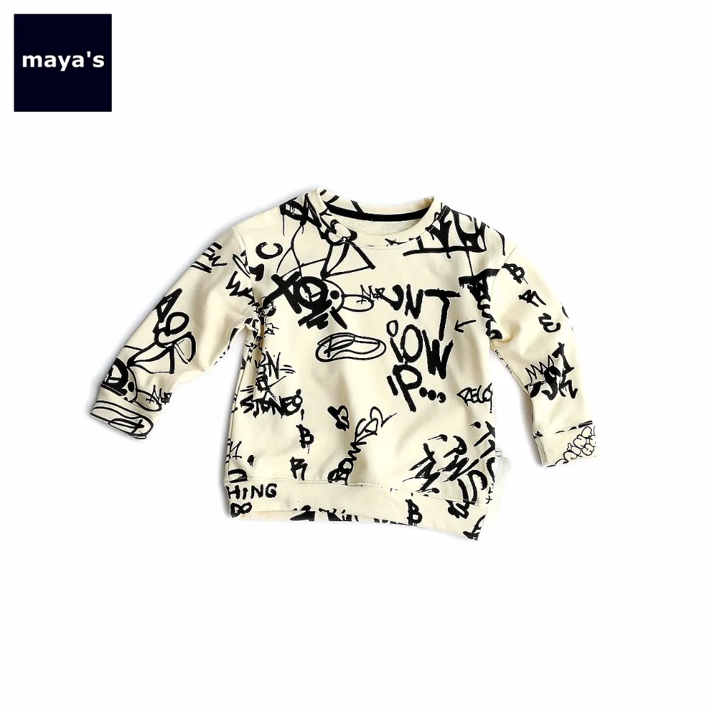 

Mayas Cotton Soft Autumn Graffiti Children Shirts O Neck Color Blocking Kids Tops Toddler Fashion Basic Printed Top Wears 74002