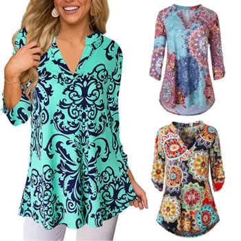 

Women's Casual Irregular Printed Shirts Tops Long Sleeve Blouse Loose Tunic Tops Clothes