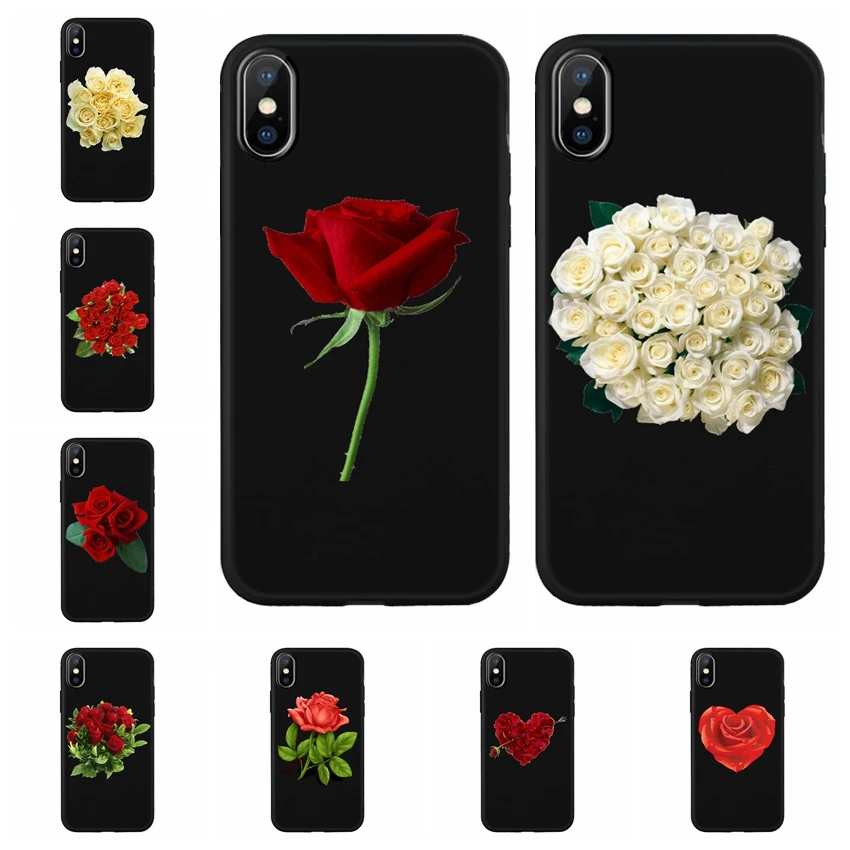 Colorful Brilliant Rose Peony Flowers cell Black phone Cover case for iPhone 8 7 6 6S Plus X XS XR MAX Back Z651 |