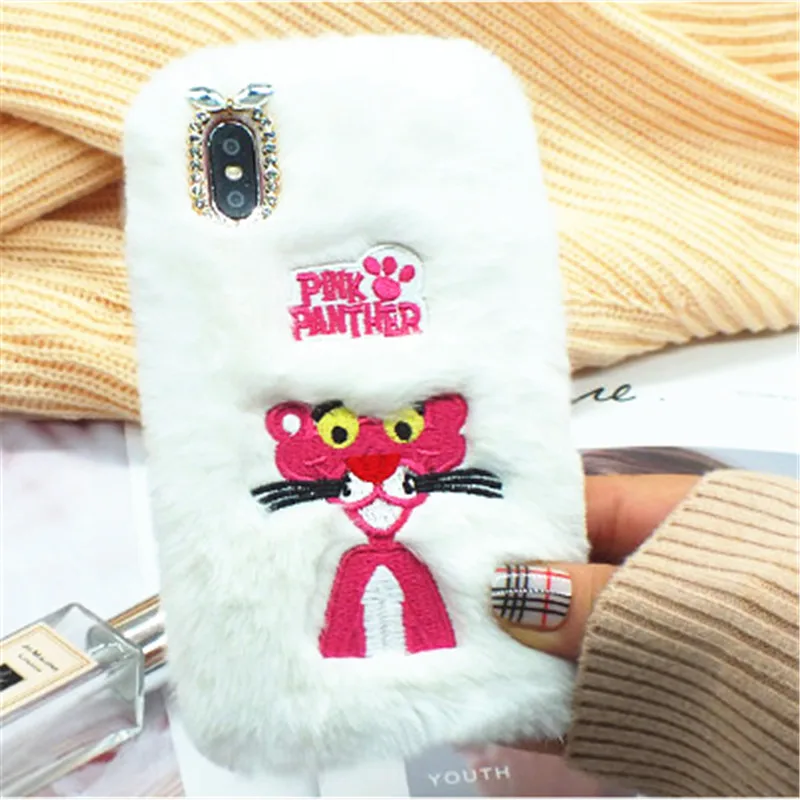 1Pcs Fluffy Fur Cute Panther Warm Phone Case For LG K3 K4
