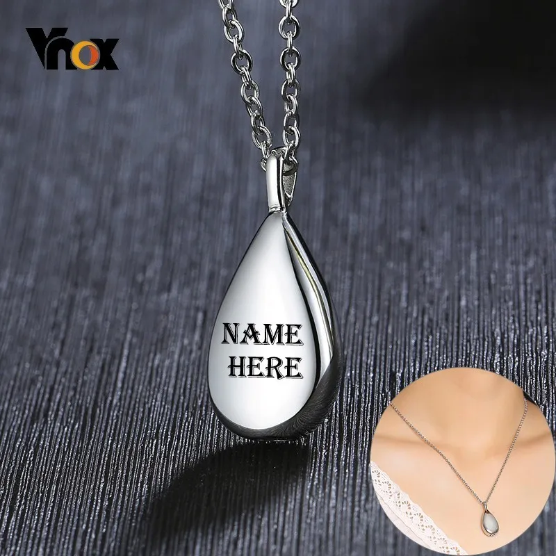 

Vnox Free Personalize Carved Teardrop Keepsake Ashes Necklace Stainless Steel Women Men Urn Pendant Cremation Memorial Jewelry