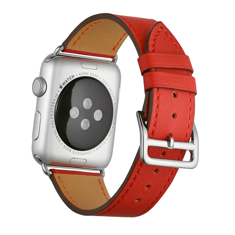 Ремешок из натуральной кожи для Apple Watch 4, 44 мм, 40 мм, серия 4, 3, 2, 1, один тур, Классический ремешок для IWatch 42 мм, 38 мм, розовая пряжка - Цвет ремешка: Red