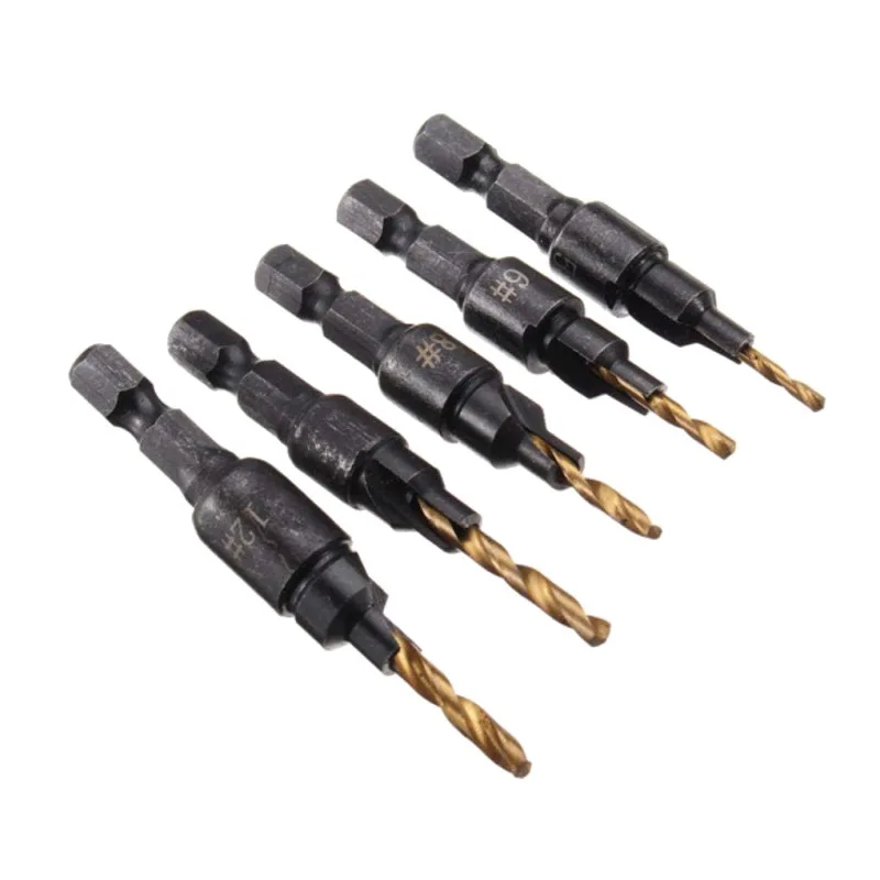 5pcs HSS 4241 Drill Countersink Drill Bit Set Drilling Pilot Holes For Screw Five Sizes for Woodworking 5pcs HSS 4241 Drill Countersink Drill Bit Set Drilling Pilot Holes For Screw Five Sizes for Woodworking