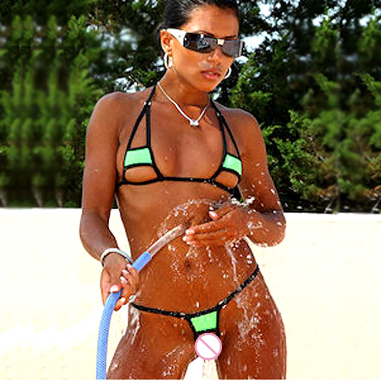 Extremely Sexy Black Soft Crotchless Micro Bikini Swimming Costume Sex Beach Bath Mini Bikinis Set Swim Lingerie Swimwear Female