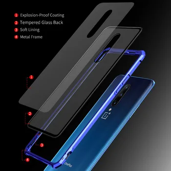 

Transparent Tempered Glass Back Cover + Metal Frame Shockproof Phone Case For Oneplus 7 Protection Cover For Oneplus 7 Pro Funda