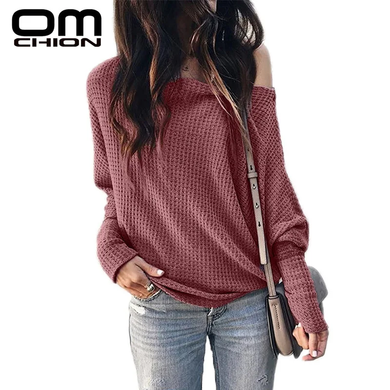 

OMCHION Pull Femme 2019 Autumn One Shoulder Off Batwing Sleeve Women Sweaters And Pullovers Casual Sexy Knit Loose Jumper LMY102