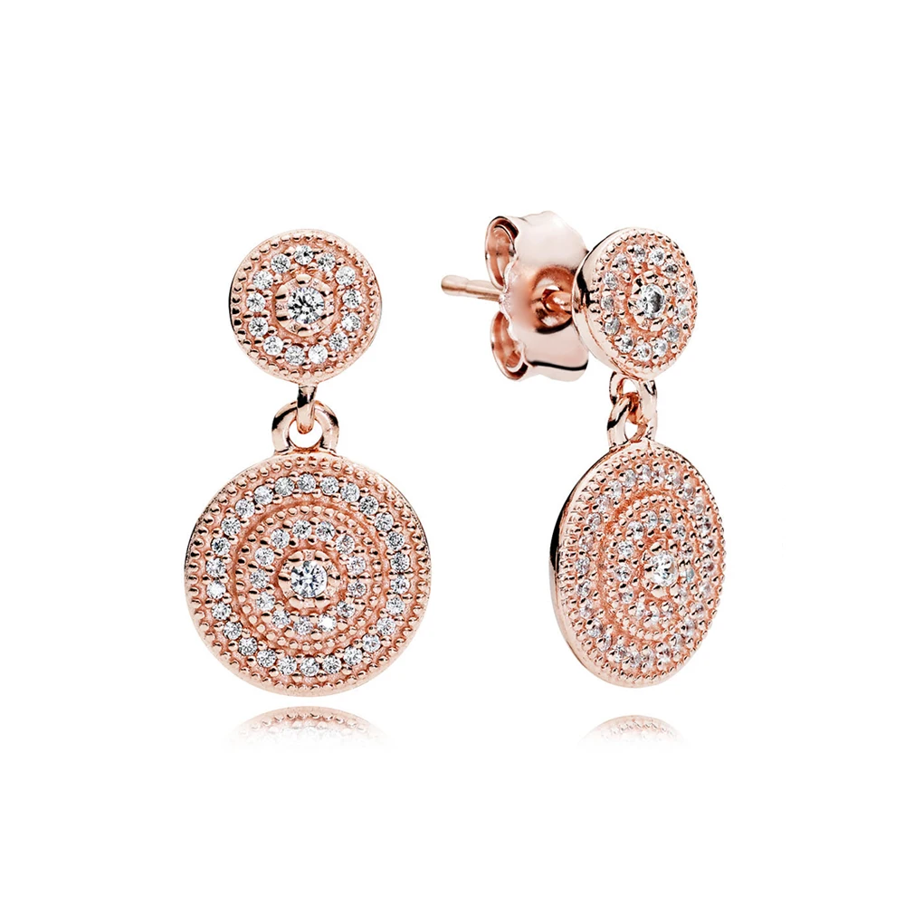

NEW 100% 925 Sterling Silver Earrings Radiant Elegance Earrings Rose & Clear CZ Ear Studs Fit DIY GIFT Wholesale Factory