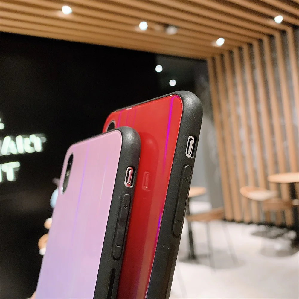 Чехол для телефона iPhone X XS 7 8 Plus роскошное лазерное закаленное стекло +