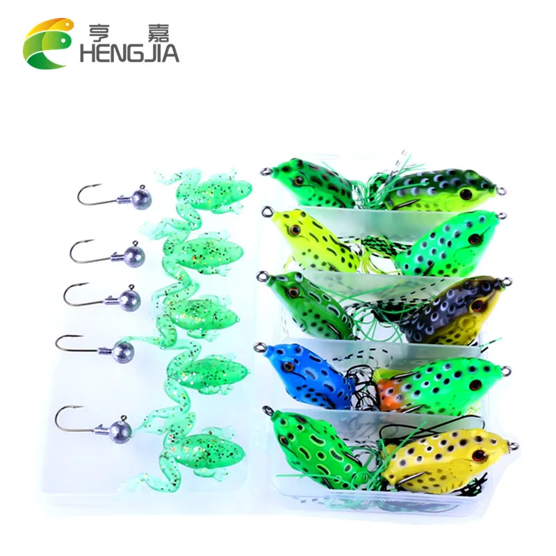 HENGJIA Fishing Lure Kit Mixed soft frog fishing With jig head Hook Isca Artificial Set Pesca bass wobblers | Спорт и развлечения