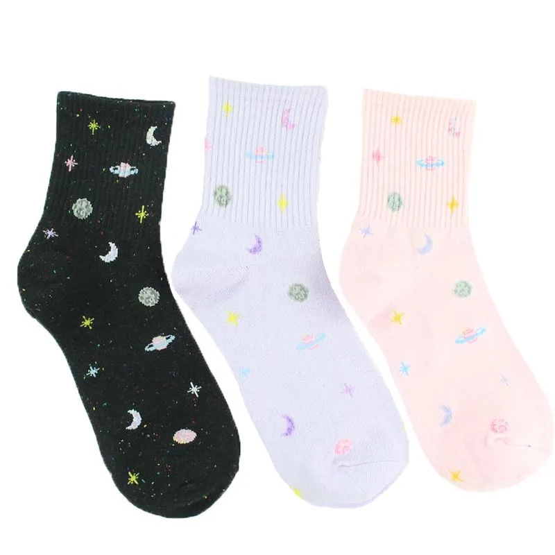 [COSPLACOOL] забавные носки в японском стиле Харадзюку С Рисунком Луны и звезд, милые женские носки, новинка, Chaussette, женские носки