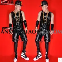 S-5XL Новая мужская одежда певица DG DJ под заказ ночные клубы с типом заклепок панк Рок бахромой кожаный жилет шорты костюмы