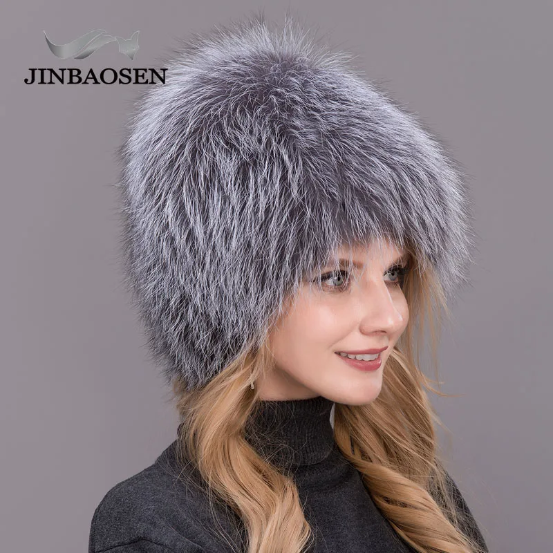 Женская меховая шапка JINBAOSEN вязаная из натурального Меха чернобурки русская
