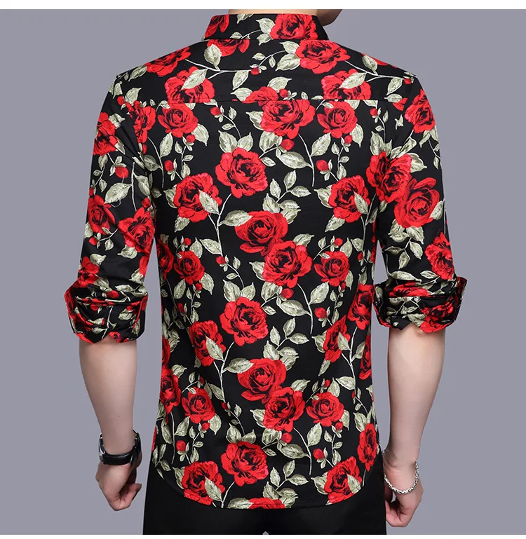 HCXY Весенняя рубашка с цветочным принтом для мужчин, новая модная мужская рубашка с длинным рукавом и цветочным принтом, мужская Тонкая Повседневная рубашка с цветочным принтом