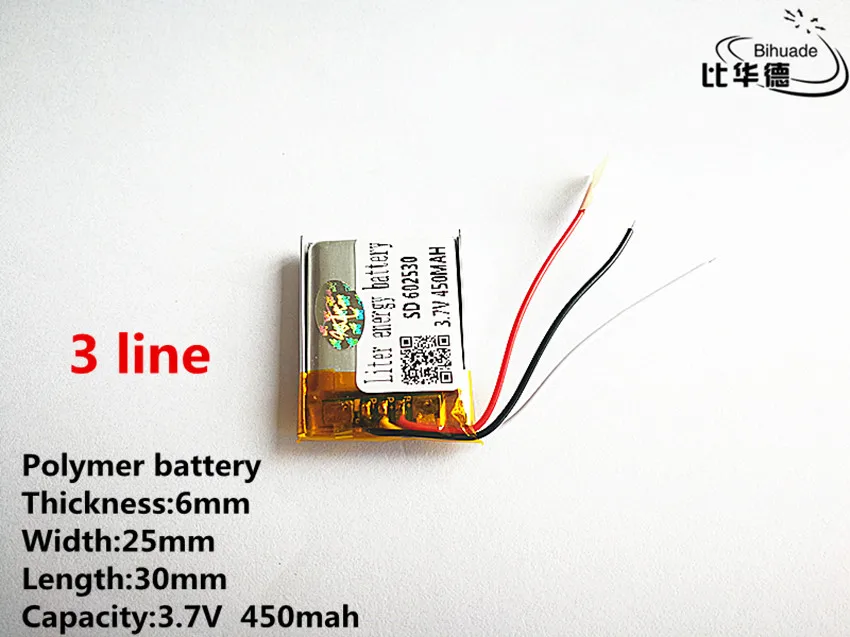 5 шт./лот 3 линии хорошего качества 3,7 V, 450 mAH, 602530 полимерный литий-ионный/литий-ионная аккумуляторная батарея для игрушка, портативное