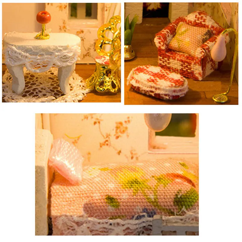 1:32 cuteroom кукольная Миниатюра вишня Дом DIY Kit с крышкой и светодиодные dollhose Игрушечные лошадки Best подарок для детей