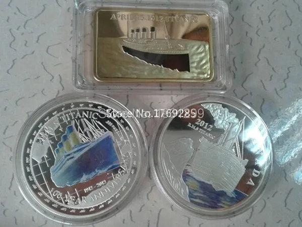 

mix order Free Shipping 3pcs/lot 1OZ .999 Fine Silver/Gold Clad Royal Mail Steamship Titanic Coin/Bar+Titanic gold bars