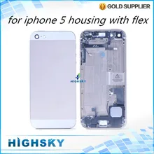 Replacement parts for iphone 5 full housing case metal alloy back cover+flex cable+buttons assembly 1 piece free shipping