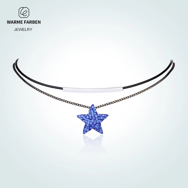 

Korean Style Summer Women Choker Necklace Baroque Star Crystal Pendant Necklace Clavicle Black Double Rope link Chain Collares