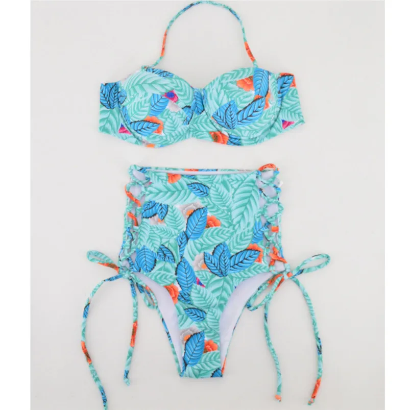 Women's Print Swimwear Sexy Two-Piece Swimwear Swimsuit Bikini Swimsuit Beachwear Off shoulder swimsuit Bra set R22 (4)