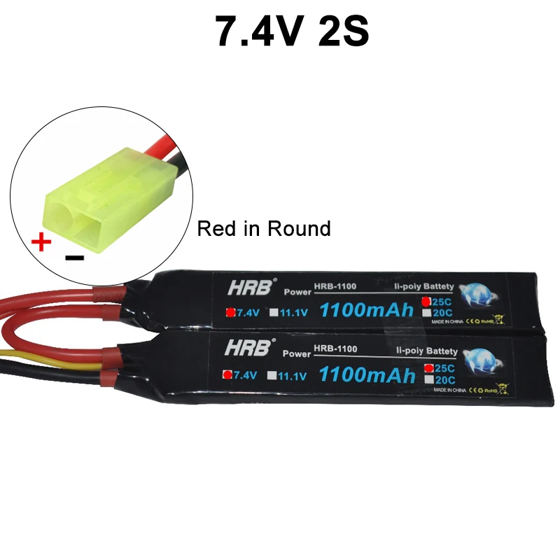 HRB RC Lipo батарея 2S 7,4 V 3S 11,1 V 1100mAh 25C разъем Tamiya Airsoft пневматические пистолеты для радиоуправляемого автомобиля fpv Дрон с 1-8S тестер напряжения - Цвет: 7.4V F-Red in round