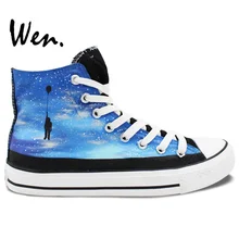Wen Design Custom Original Hand Painted Shoes the Galaxy Man Balloon Men Women’s Unique Gifts High Top Canvas Sneakers
