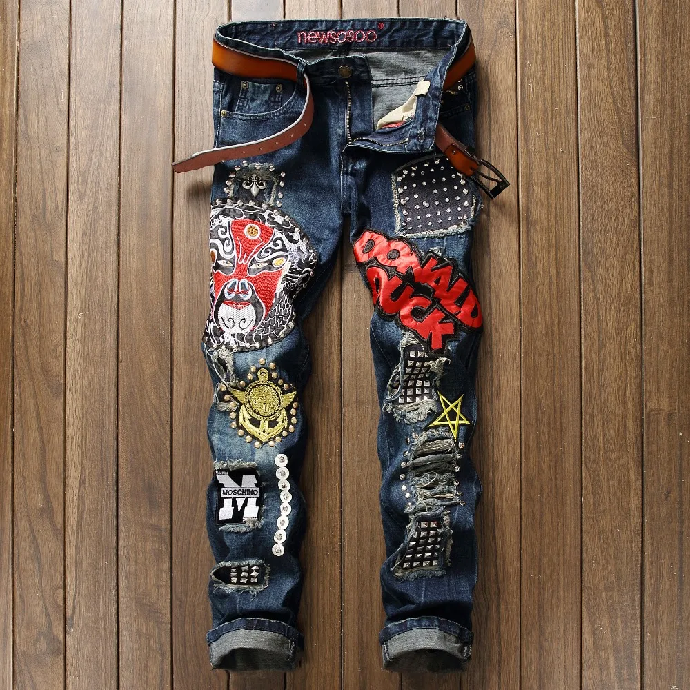 Newsosoo Brand Name Ripped Hole Men Jeans Fashion Italy Style