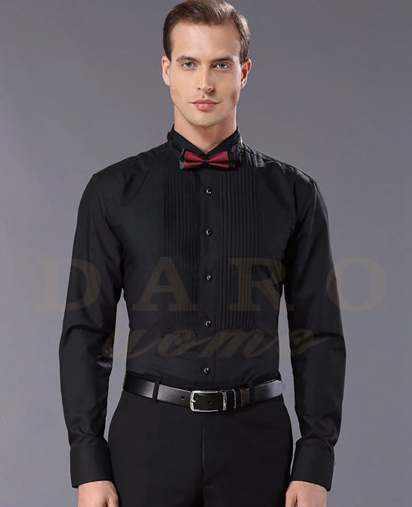 Новое поступление, модные хлопковые мужские рубашки с длинным рукавом, однотонная мужская рубашка-смокинг, camisas hombre DR883 - Цвет: Черный