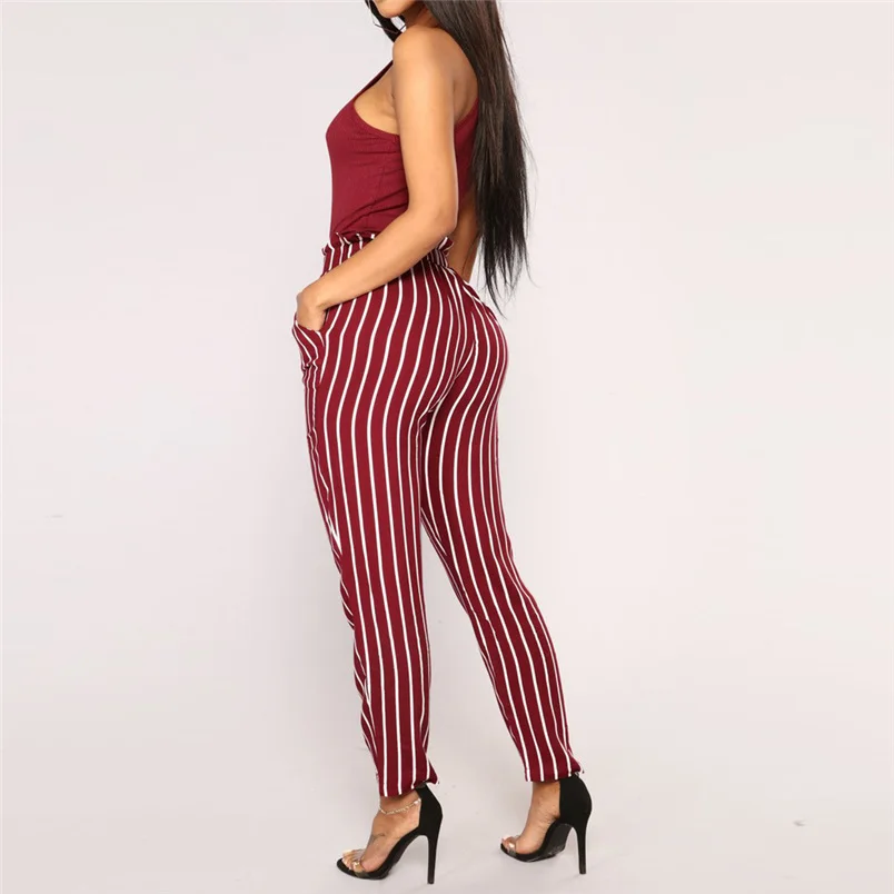 Women Pants 2018 Summer New High Waist Harem Pants Ladies Elegant Bowtie Elastic Waist Fashion Striped Casual Long Pants #J22 (21)