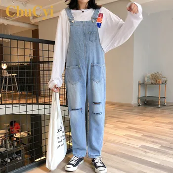 

Women Denim Jumpsuit Loose Casual Overalls for Women Bodysuit Salopette Straps Jeans Women Ripped Hole Denim Jumpsuits Rompers