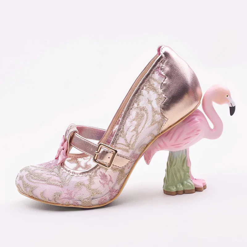 Женские свадебные туфли на высоком каблуке с кружевным плетением; Туфли на каблуке 10 см с Фламинго; женские туфли-гладиаторы; sapato feminino; туфли на шпильке с блестками; zapatos mujer