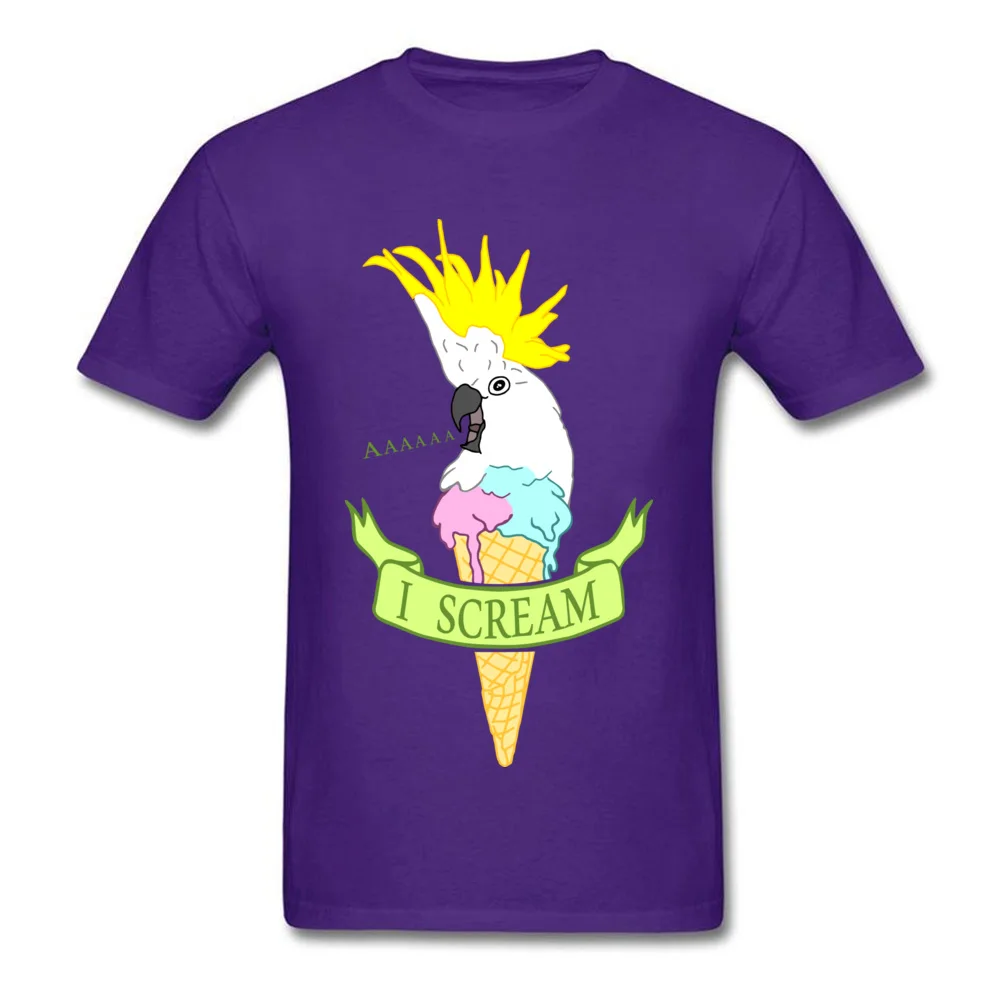 Tops Shirt I scream ice cream cockatoo Summer Short Sleeve 100% Cotton Crew Neck Mens Top T-shirts Birthday T-Shirt Latest I scream ice cream cockatoo purple