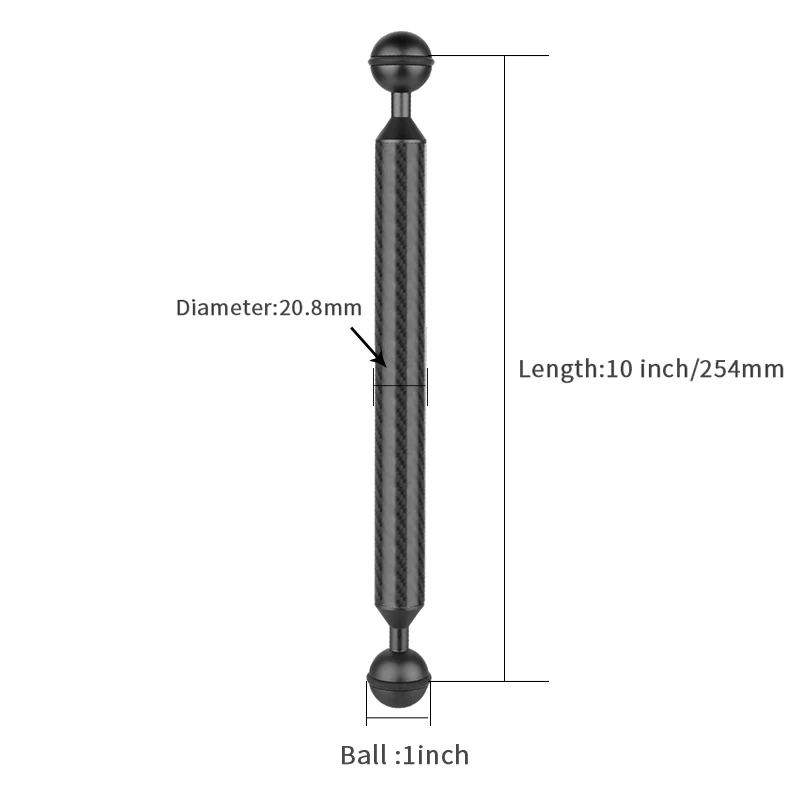 Дайвинг углеродного волокна двойной шаровой головкой поплавок плавучести Arm для DJI OSMO для Gopro/EKEN Спорт SLR камера Подводный лоток 5-12 дюймов - Цвет: 10inch Black