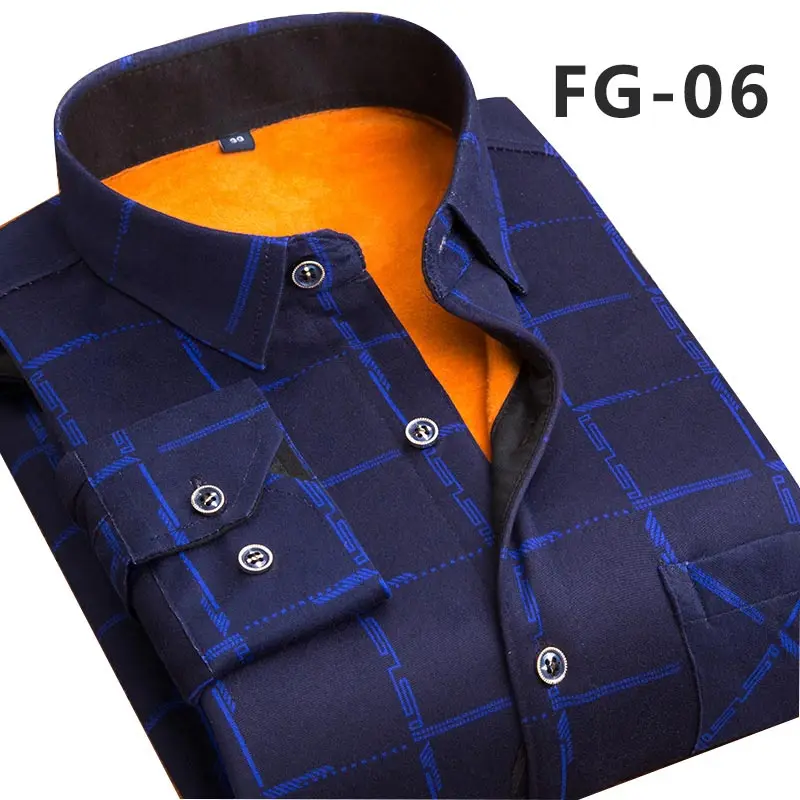 Aoliwen, модные мужские облегающие рубашки, осень и зима, утолщенные, теплые, в клетку, 24 цвета, мужские рубашки, одежда, размер M-5Xl - Цвет: FG-06