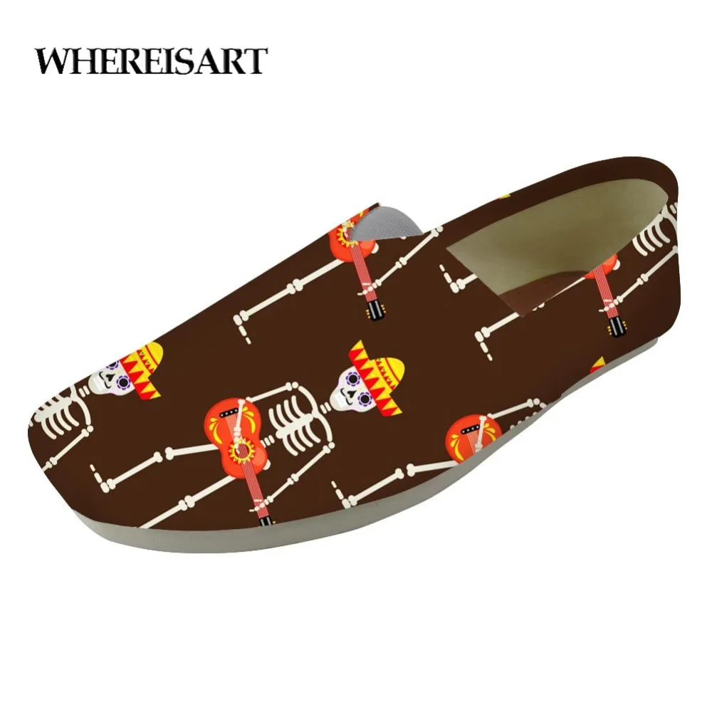 

WHEREISART Personalized Men Print Flat Casual Shoes Men Loafers Shoes Men Lazy Shoes Students Slacker Dancing Skeletons Shoes