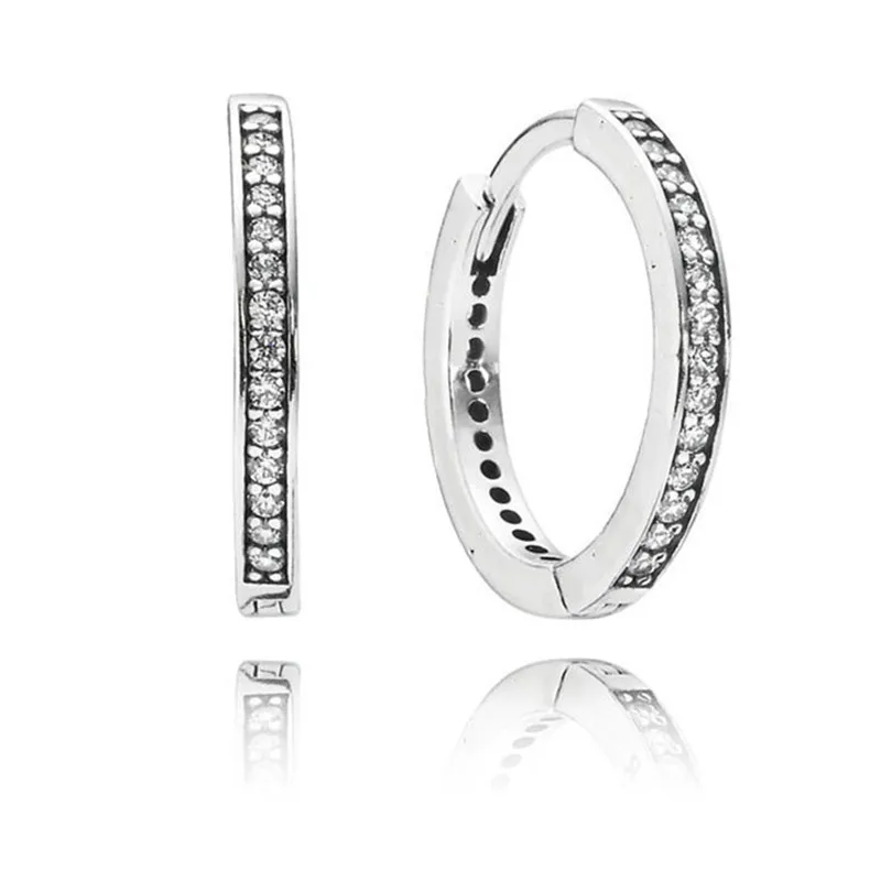

New 100% 925 Sterling Silver Branded Earrings For Women Trendy CZ Signature Hoop Earrings Fine Original Europe Jewelry Lady Gift