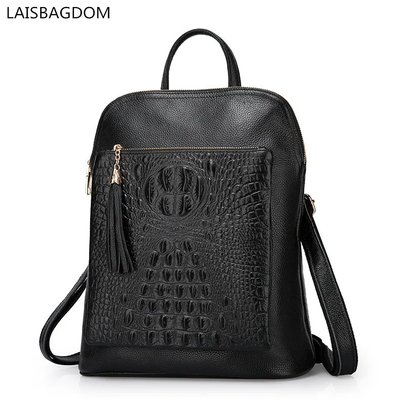 

Multifunctional Real Leather Backpack Women Shoulder Bags Crocodile Pattern Women Backpacks Genuine Leather Bolsas Mochila
