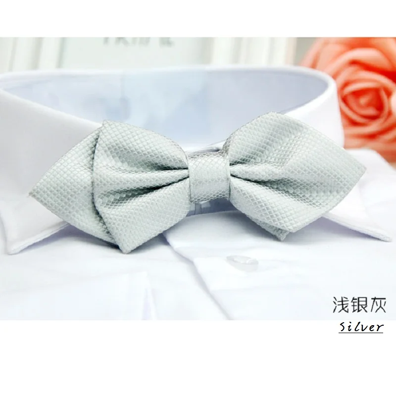 Для мужчин Официальный галстук-бабочка сплошной плед Бабочка Свадебная вечеринка галстук-бабочка - Цвет: JJ04 Silver