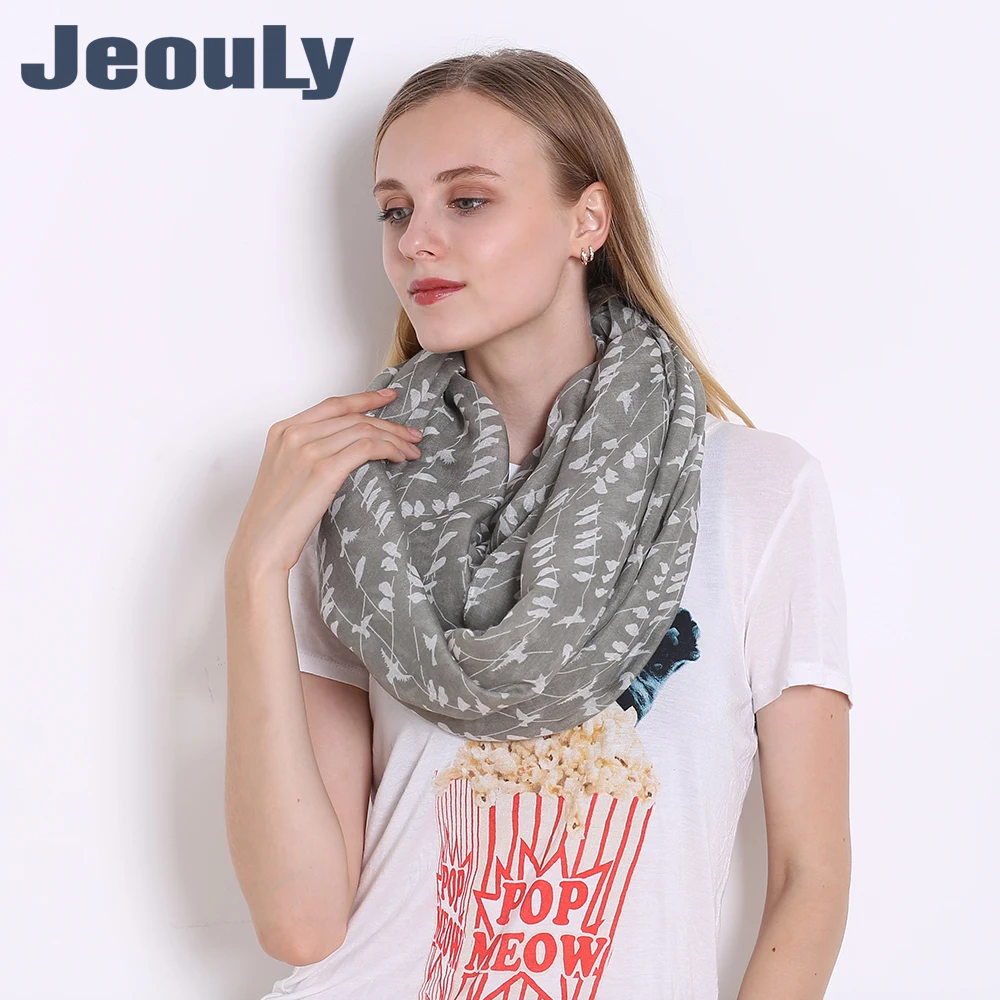 Женский шарф хиджаб JeouLy осенняя шаль петля в форме белой птицы на ветке дерева|scarf
