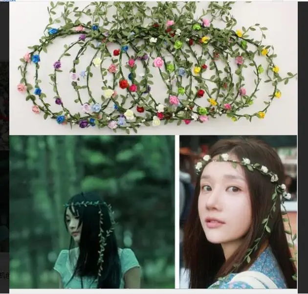 

Girls Wedding Flower Crown Wreath Bohemian Vine Adjustable Yarn Garland Sweet Hair Band headband For Bride Bridesmaid