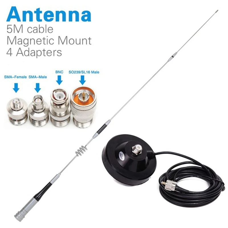 Diamond SG-7200 Dual Band Antenna+Magnetic Mount+SMA-F/SMA-M/BNC/SL16 4 Adapters for Baofeng UV-5R Walkie Talkie Car Radio