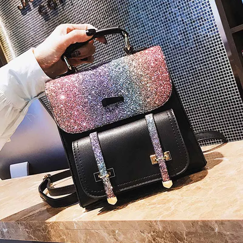 

2018 New Fashion Women Backpack PU Leather Sequins Girl Travel Casual Shoulder Bags Gift LBY2018