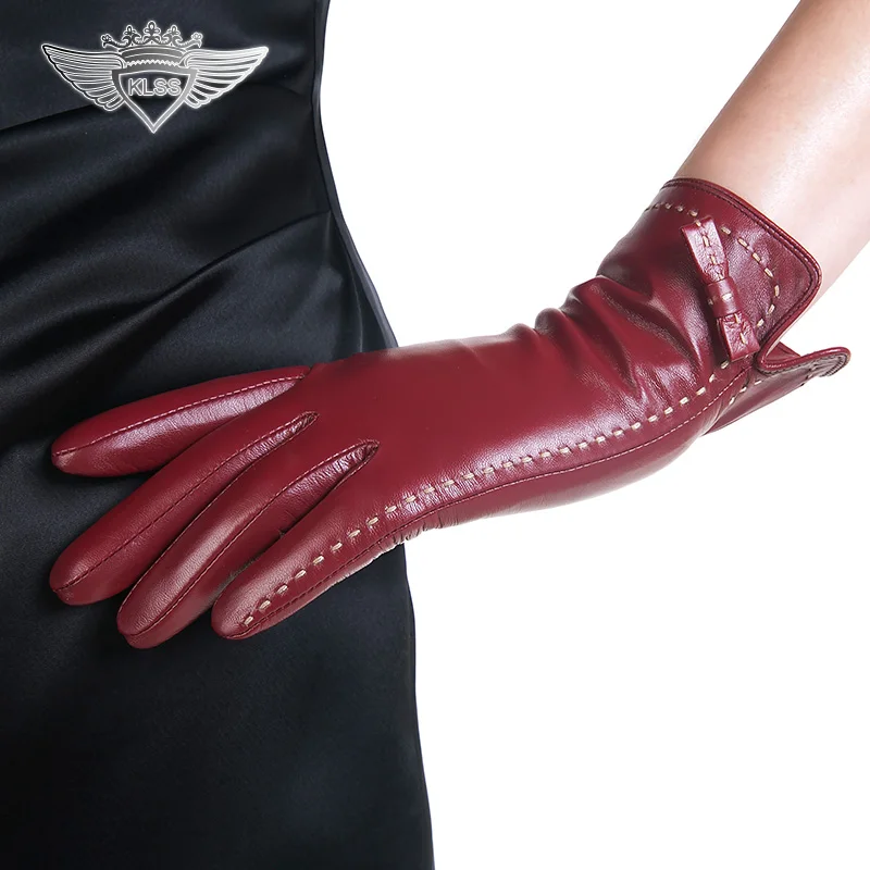 England Style  Women Genuine Leather Gloves Top Quality Goatskin Gloves Winter Sheepskin Leather Gloves Warm Driving Gloves 1501