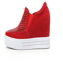 nubuck leather fashion Beautiful round toe Slip-On platform woman casual shoes black red