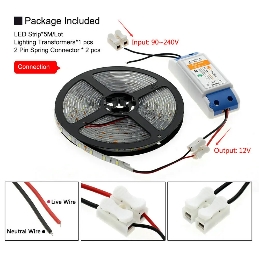 Светодиодная лента 5630 теплый белый/холодный белый 5 м 300 светодиодный s Fexible свет водонепроницаемый/Nn водонепроницаемый неоновая лента+ DC12V драйвер питания