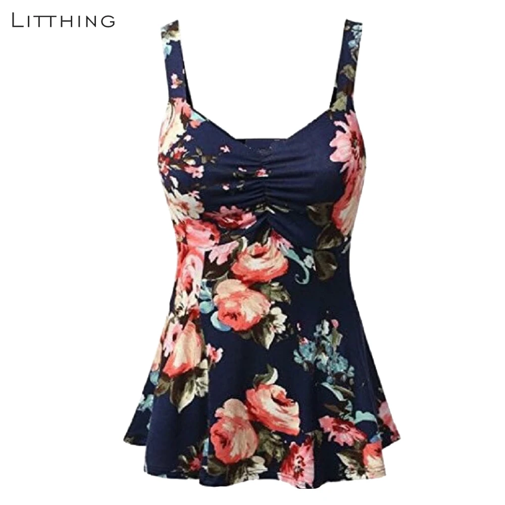 

LITTHING 2019 Women Summer Floral Print Sleeveless Vest Casual Blouse Tank Tops Blouse Floral Printing Vest Ladies Casual