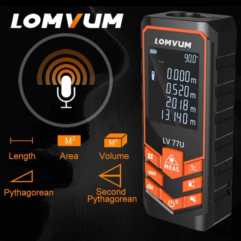 LOMVUM Rangefinder Digital Medidor Laser Trena Distance Meter LV 77U 40M 60M 80M 100M 120M USB Voice Laser Measurement Ruler