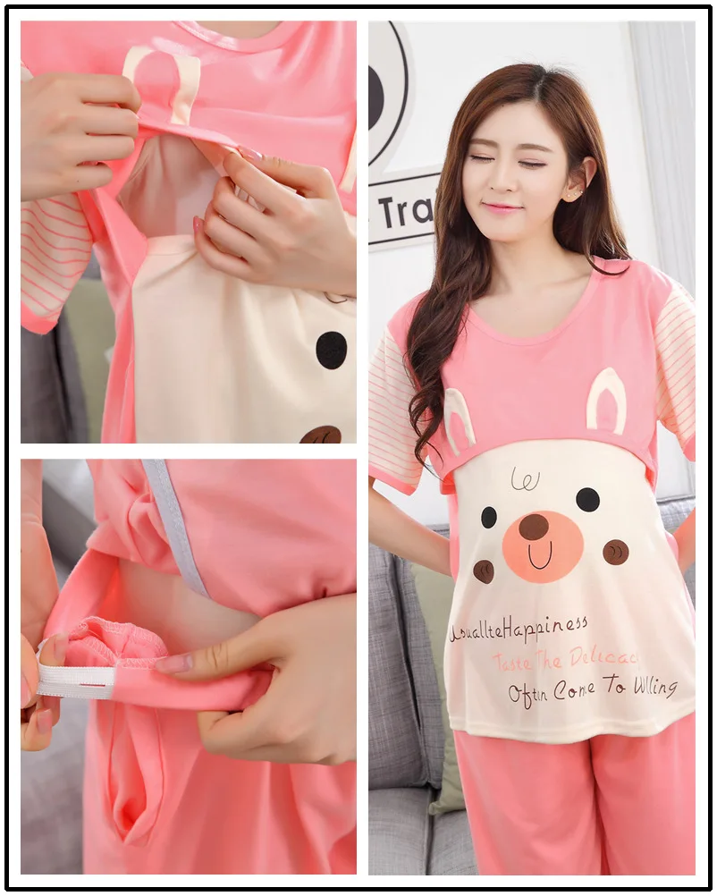 Summer Fashion Maternity Pajamas Sets Nursing Shirts + Belly Shorts Suits for Pregnant Women Pregnancy Breastfeeding clothing (78)